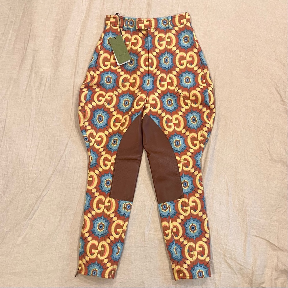$2950 Gucci Psychedelic GG Logo With Leather Detail Trousers
